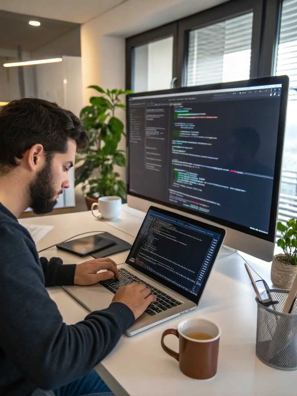 An image showing a website's code being optimized, highlighting technical SEO improvements and site speed enhancements.